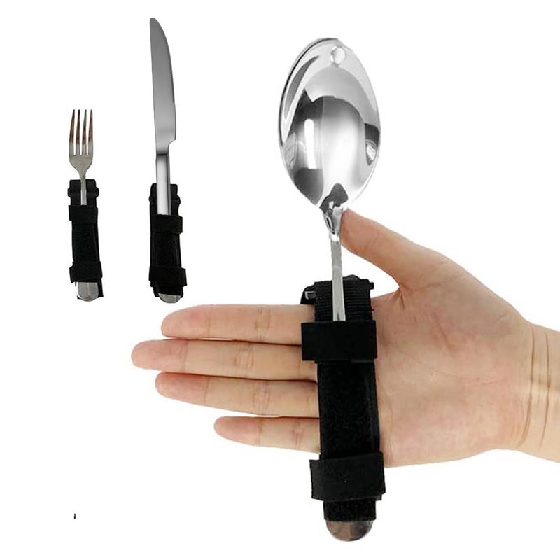Disabled Eating Aid Adaptive Utensil Holder Easy Grip Spoon Fork Holder Belt Adjustable Dinning Helper for Weak Grip Hand Tremor Disabled Parkinson Stroke Arthritis(Utensils NOT Included)
